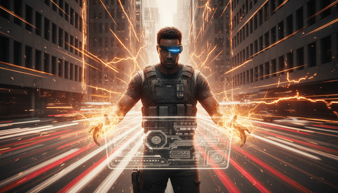 Imagen conceptual de un usuario creando un video musical con IA para su pista electrónica, con la interfaz de freebeat.ai y elementos visuales vibrantes.