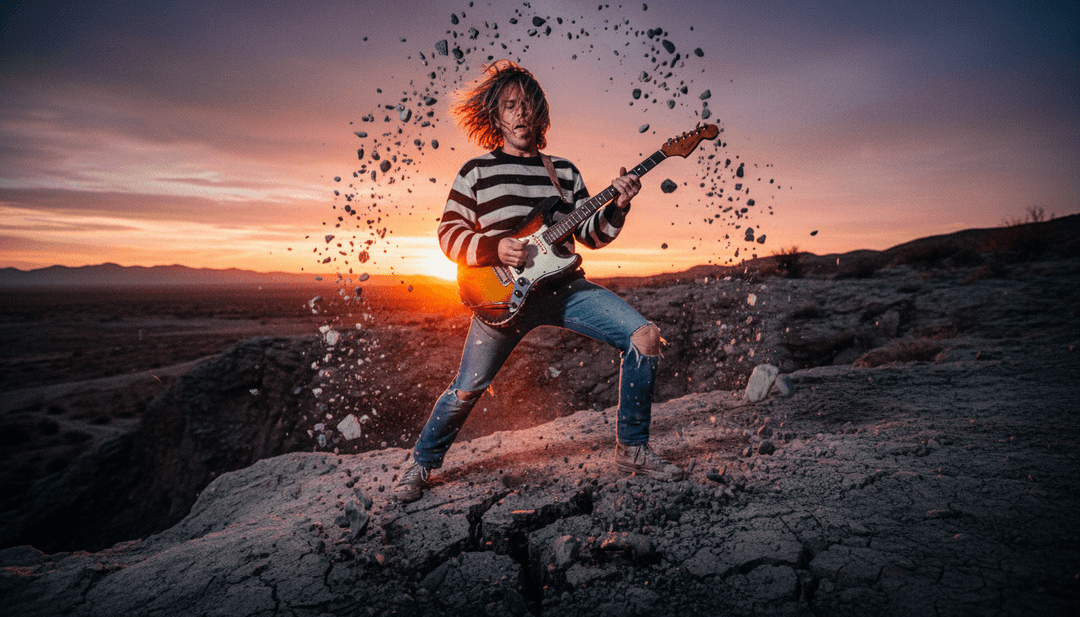 AI 为 'Smells Like Teen Spirit' 生成的动态音乐视频场景，展示了拥挤的人群和充满活力的垃圾摇滚美学。