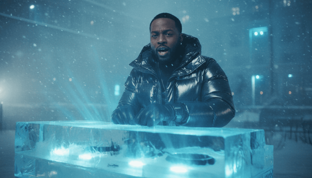 Un plan très énergique d'un clip musical généré par IA pour 'Like That', présentant un mélange d'esthétique sombre et élégante et de puissantes métaphores visuelles, avec le logo Freebeat.ai subtilement intégré.