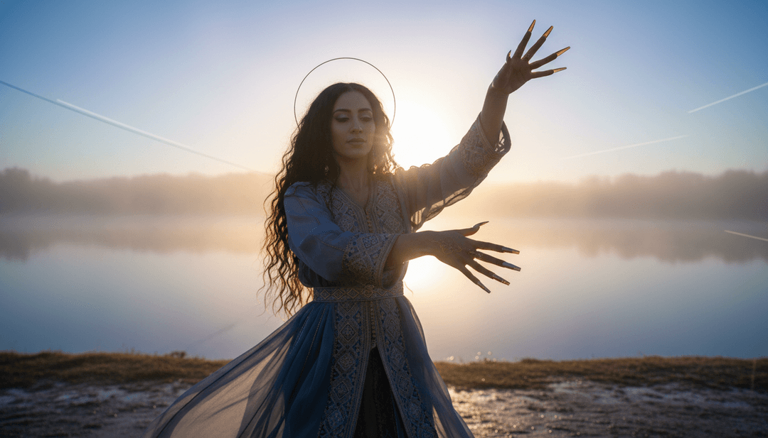 未来贝斯和陷阱音乐的动态视觉呈现，脉动的光波和数字音景与歌手的剪影融为一体。