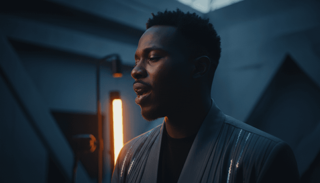 IA interpretando ritmos melancólicos de hip-hop con patrones visuales abstractos y una figura solitaria en una ciudad al anochecer, reflejando el ambiente de 'Lonely' de Akon.