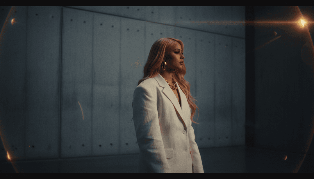 Una imagen generada por IA de una playa serena al atardecer, con olas suaves y palmeras, inspirada en PROVENZA de KAROL G