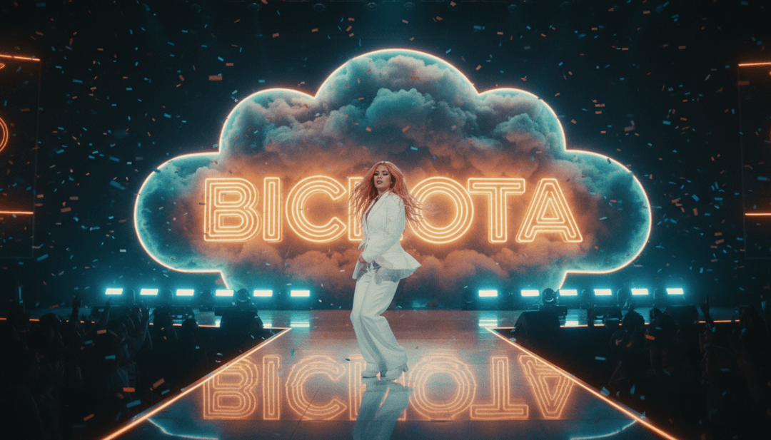 Una secuencia visual generada por IA que muestra movimientos dinámicos de cámara sobre un paisaje urbano vibrante que se transforma en una fiesta en la playa, representando el ritmo de PROVENZA