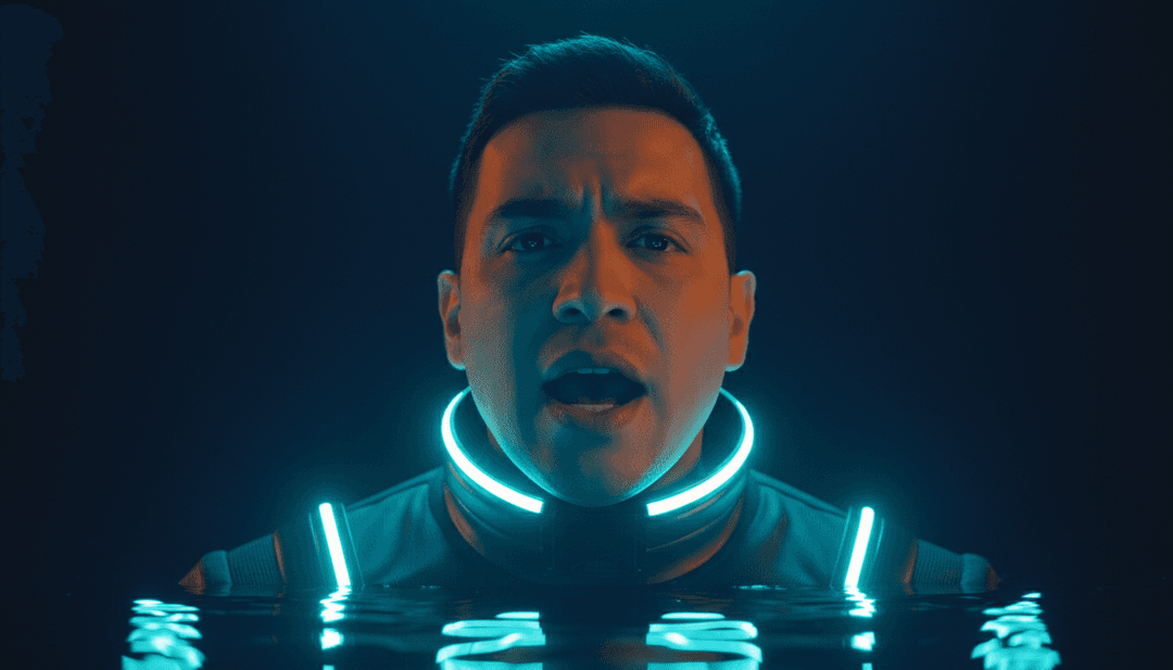 数字舞者的动态蒙太奇、闪烁的霓虹灯和同步到强劲音乐高潮的几何图案，将 MP3 转换为 MP4。