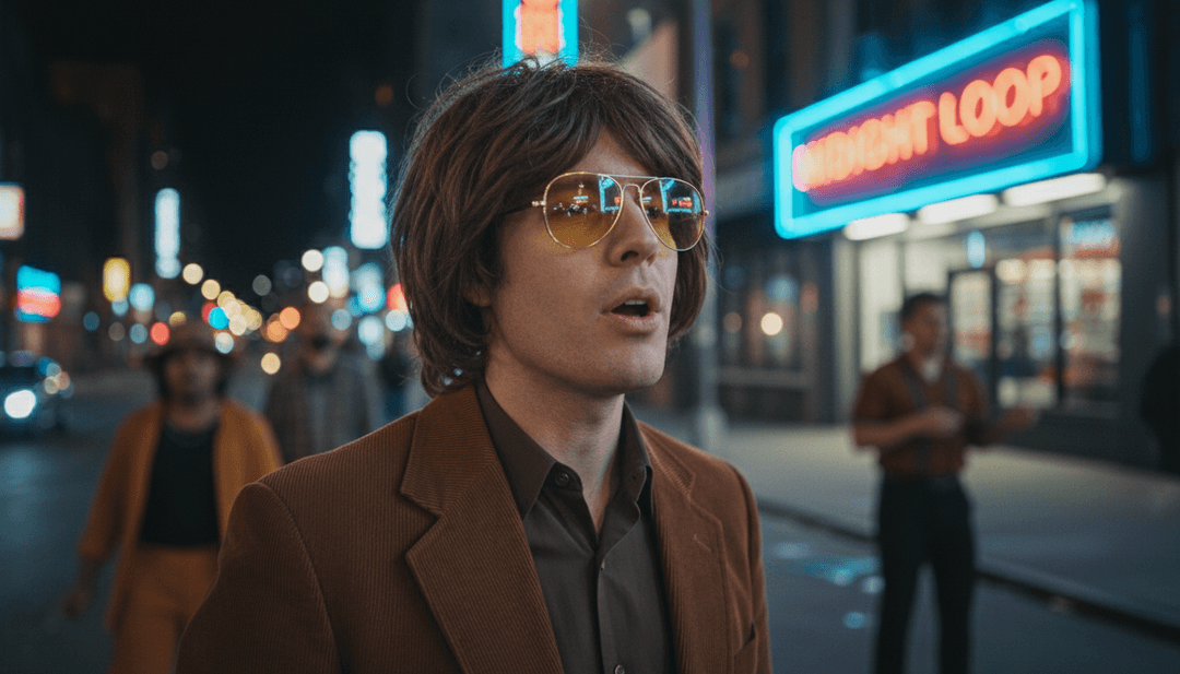 Visuales dinámicos generados por IA para 'End of Beginning' de Djo, mostrando transiciones y efectos para la canción de rock alternativo.