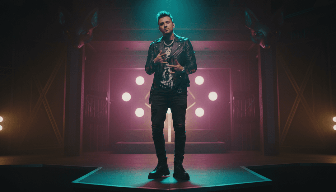 Benutzer interagiert mit der freebeat.ai-Oberfläche, passt ein Musikvideo für NEFFEX's Rumors mit kostenlosen Untertiteln und visuellen Effekten an.