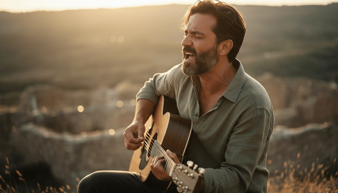 Representación visual de ondas sonoras electrónicas transformándose en un paisaje vibrante y evolutivo, simbolizando la música convirtiéndose en video con IA.