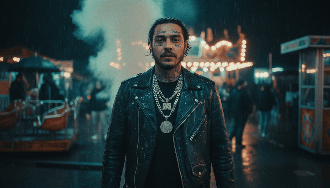 AI 詮釋 Post Malone 的 "Better Now" 歌詞，在嘻哈節拍的背景下，視覺化地呈現了後悔和渴望的情感主題。