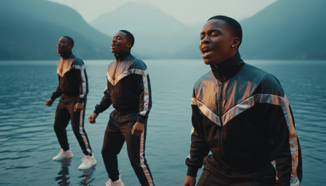 Visuales dinámicas de una caída de ritmo sincronizada con patrones de ecualizador gráfico y energía fluyente.