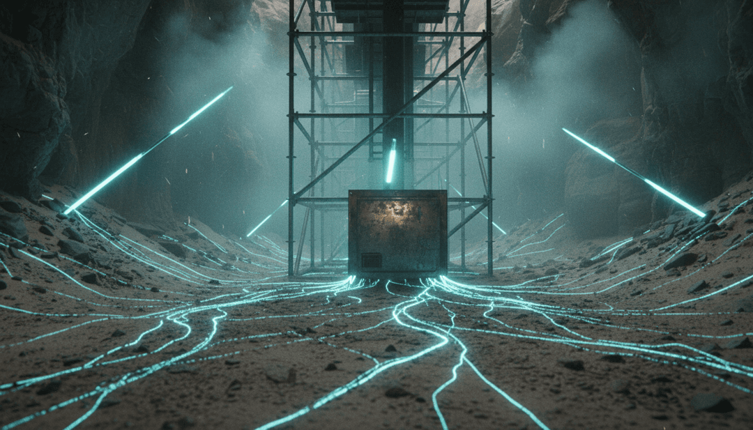 抽象视觉表现，将声波转化为几何图案，体现了“Rhyme Dust” by MK, Dom Dolla 的精神。