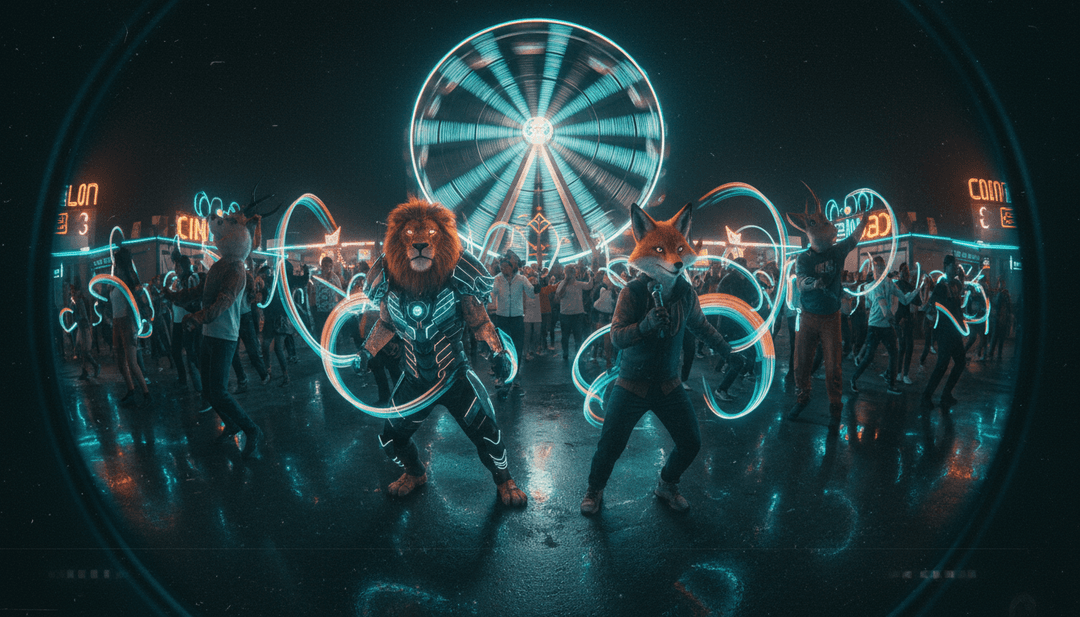 Creador de contenido sonriendo, mirando un video musical dinámico en una pantalla, con el logo de freebeat.ai.