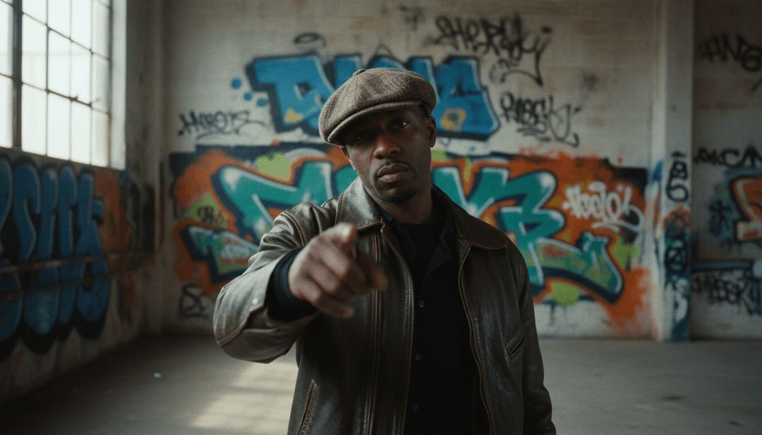 Uma representação visual abstrata de ondas musicais se transformando em movimentos de dança dinâmicos, simbolizando a interpretação do Freebeat.ai de 'Hips Don't Lie'.