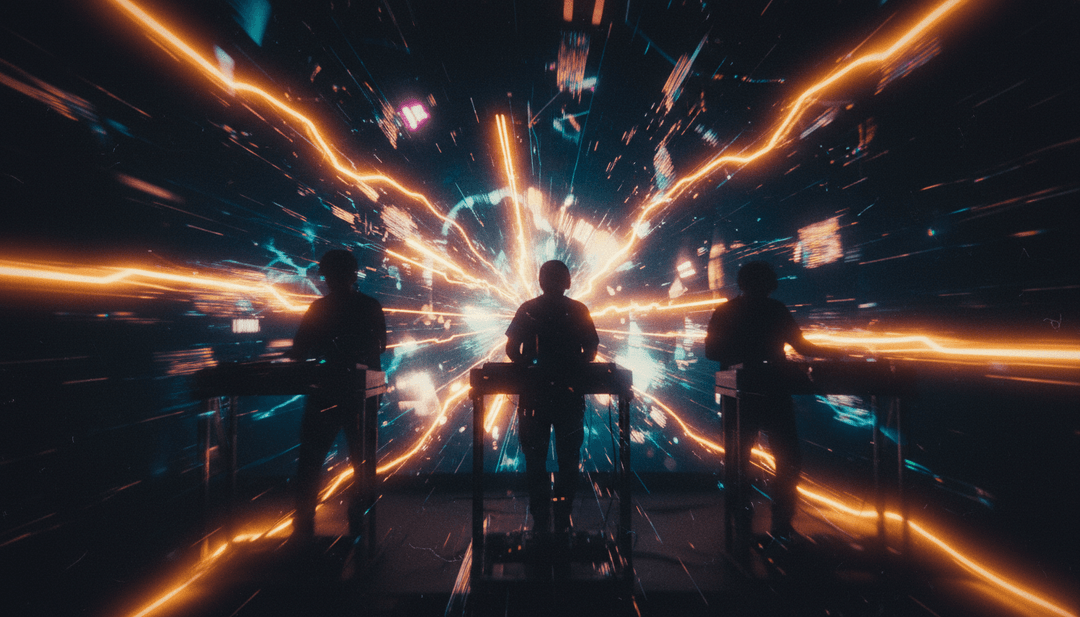 ネオンライトと断片化されたビートパターンの中で歌うVASSYのシルエットを描いたダイナミックなデジタルアート。曲のエネルギーが視覚に変換されたことを象徴しています。