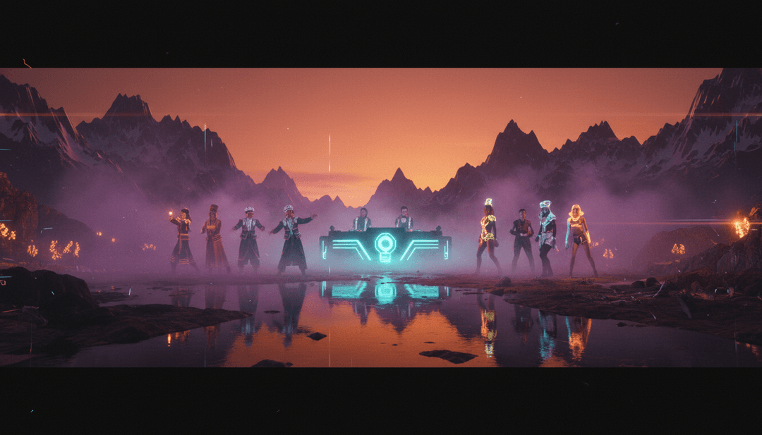 freebeat.ai가 생성한, 동기화된 영상과 역동적인 효과를 특징으로 하는 'Belly Dancer'의 멋진 최종 뮤직 비디오 프레임.