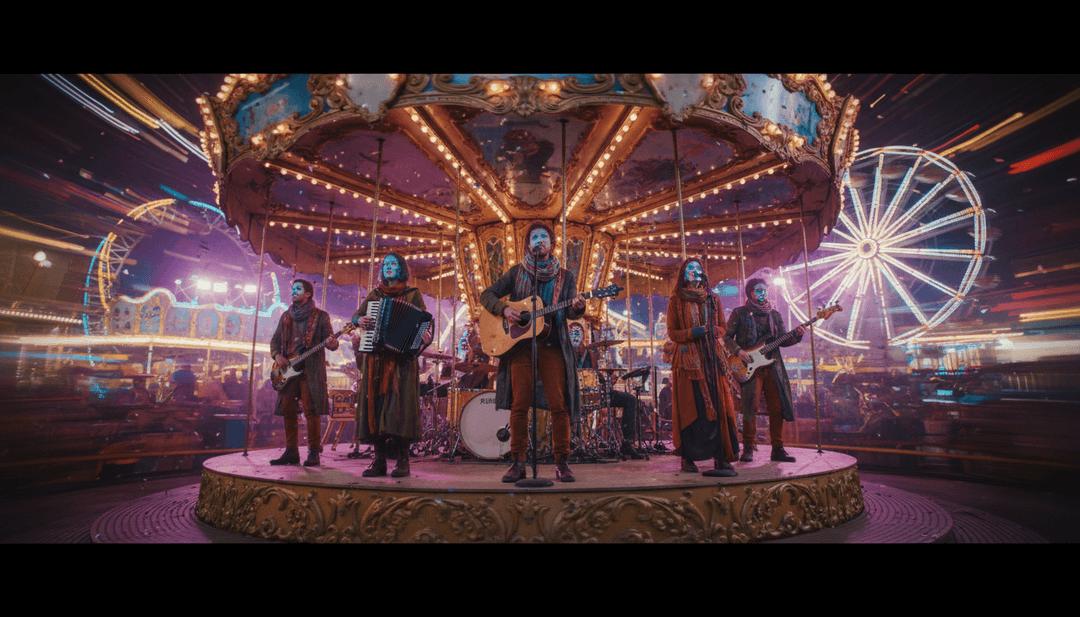 一个宁静的森林场景，带有发光的元素和两个剪影人物，代表了 'Little Talks' 音乐视频中的对话和旅程。