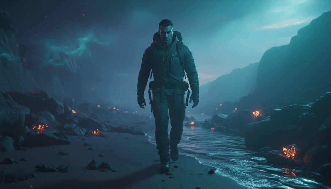 Dynamische KI-generierte Visuals für einen Techno-Track mit pulsierenden Lichtern, abstrakten Formen und energischer Bewegung, die die Intensität des Songs widerspiegeln.