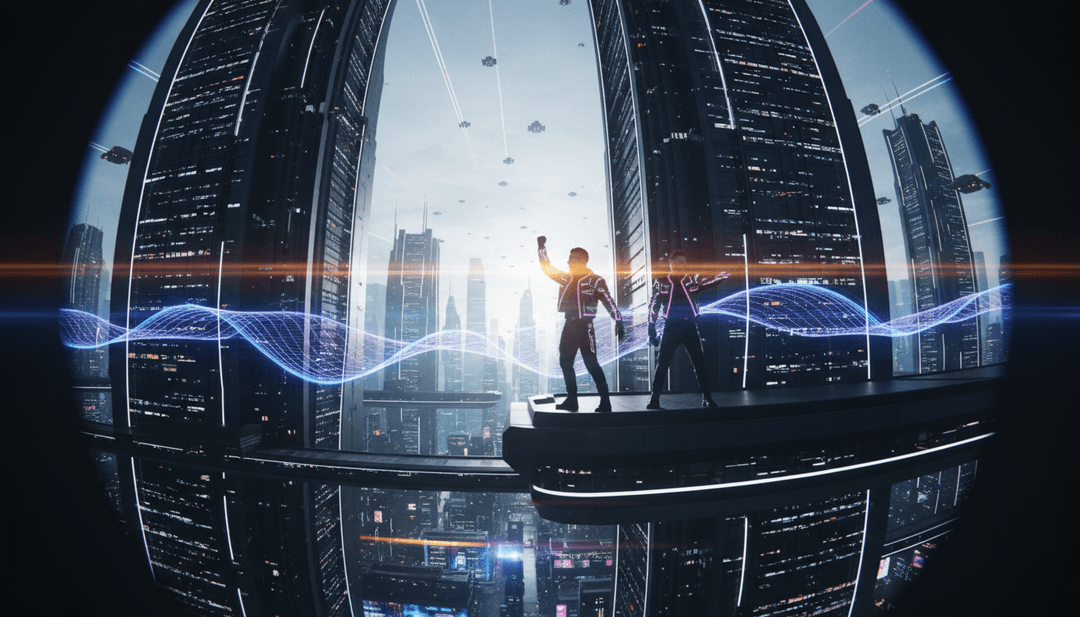 Un cautivador fotograma final de un videoclip generado por IA para 'Kids', que muestra una mezcla de visuales oníricos, filtros nostálgicos y letras perfectamente sincronizadas.