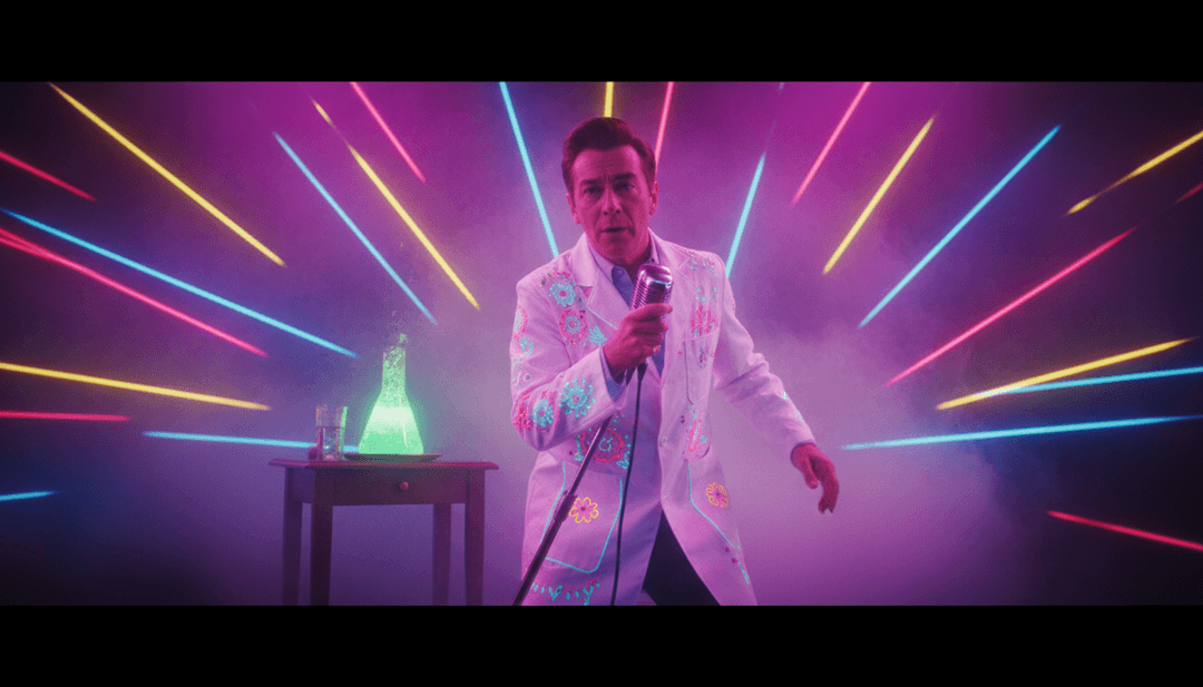 A visual representation of spectral dancers, flickering lights, and a mad scientist's lab for the Monster Mash music video.