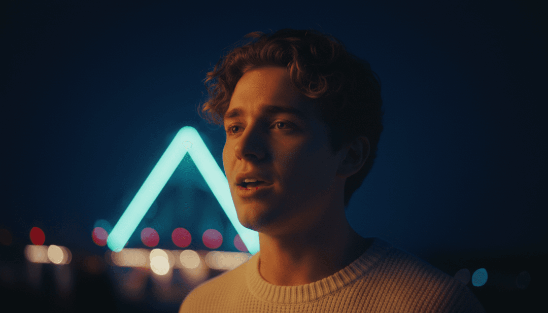 IA analizando las ondas de audio de 'Before You' de Benson Boone para comprender el estado de ánimo y los temas líricos, mostrados en una interfaz futurista.