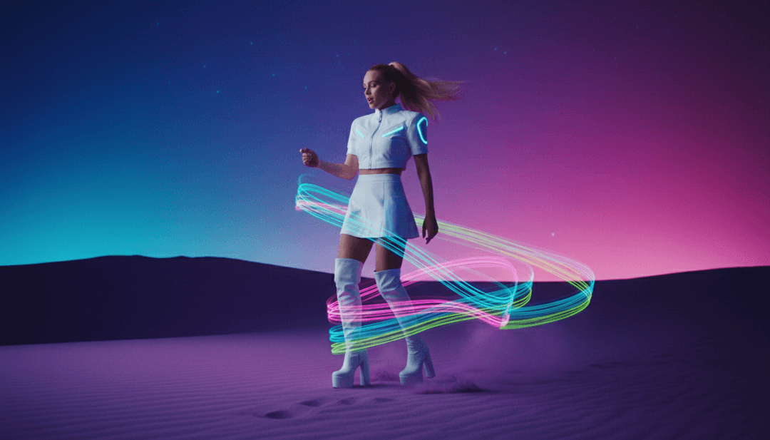 Dynamische Visualisierung von 'positions'-Musikelementen, die sich in verschiedene Videoszenen und synchronisierte Texte übersetzen.