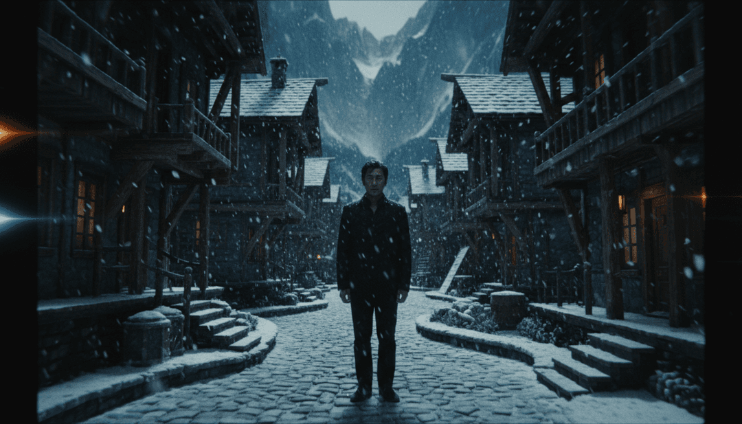 Konzeptbild einer KI, die Schallwellen analysiert, und einer einsamen Figur, die im Dunkeln tanzt und Jojis Lied symbolisiert.