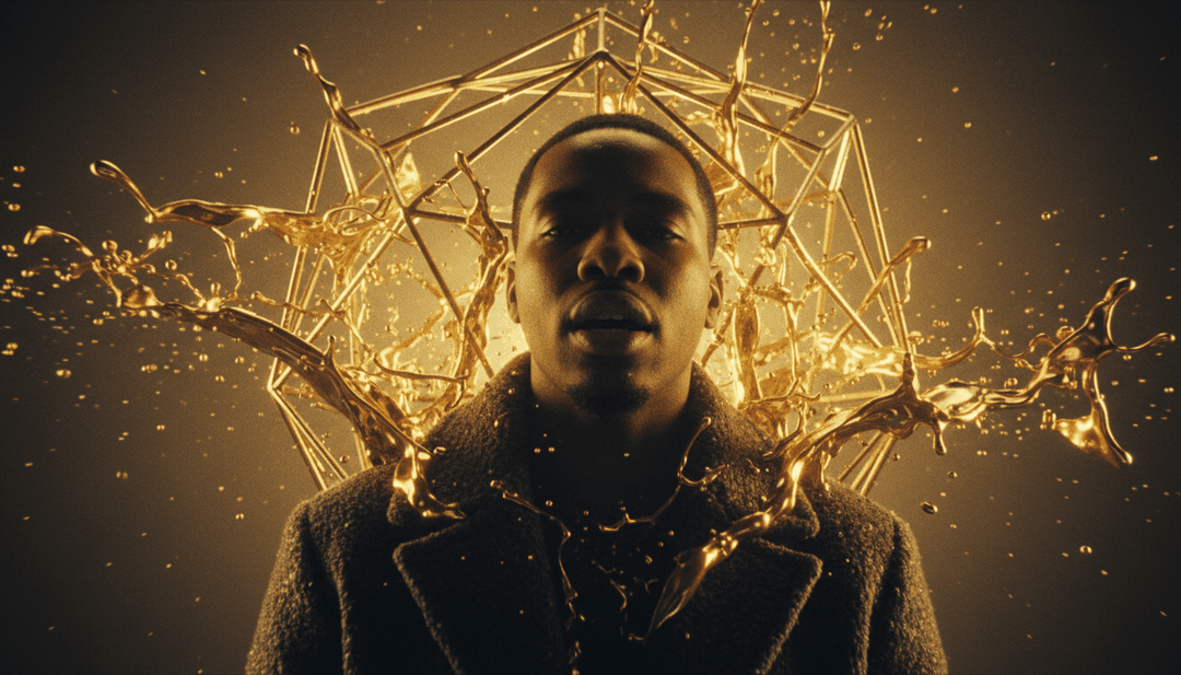 Visuais dinâmicos sincronizados com MAN ABOVE de Aaron Cole and nobigdyl., demonstrando a IA transformando áudio em cenas.