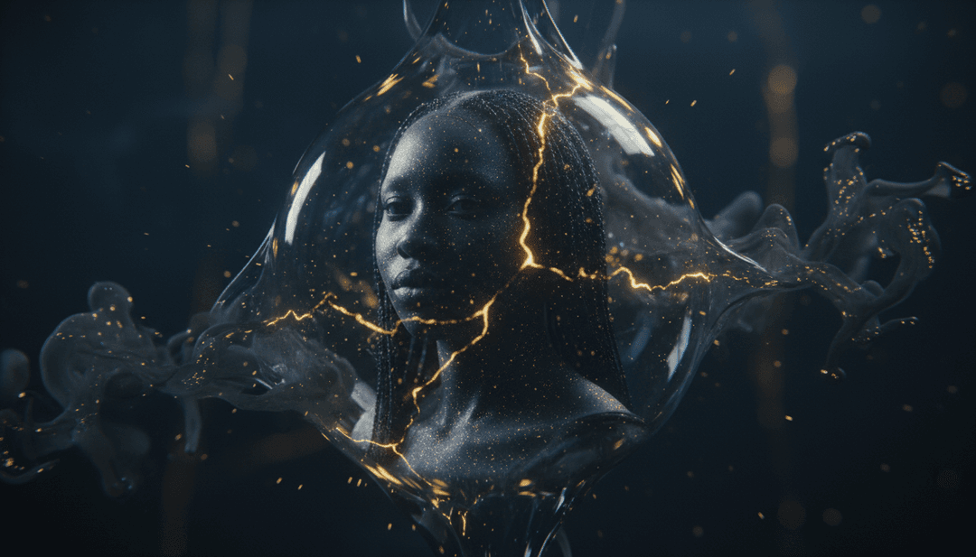 IA interprétant les rythmes électro-pop et les nuances hip-hop mélancoliques de 'monalisa, we miss you//' de KennyHoopla, créant une palette de couleurs vibrante et des formes abstraites.