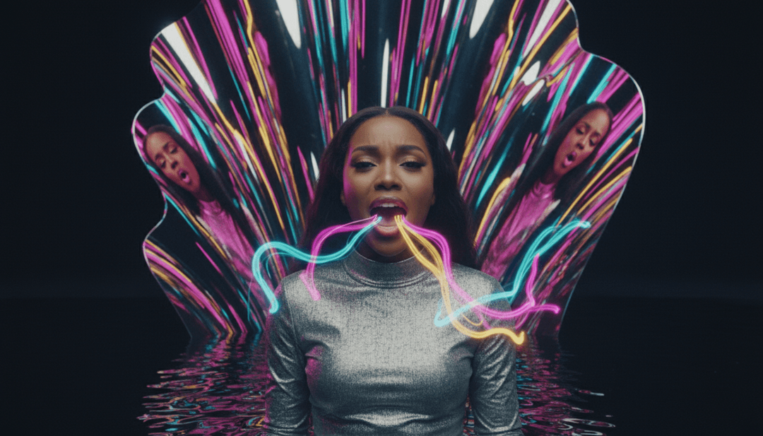 动态视觉序列，展示了音乐元素如低音线和人声和声如何转化为流畅、艺术的动作和富有表现力的人物行为，用于 Jenevieve 的视频。