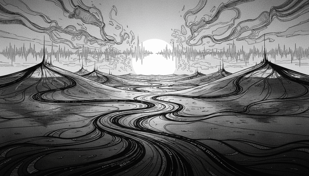 Stellar의 "Jenna Ortega" 신스 웨이브와 팝 리듬이 역동적인 도시 풍경을 이루는 추상적인 시각화.