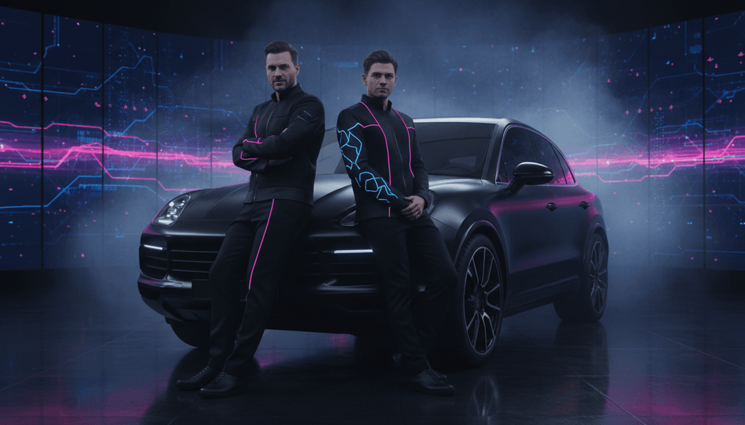 Des visuels dynamiques d'une scène de fête reggaeton vibrante, avec des danseurs, des lumières scintillantes et des superpositions de texte fluides, générés conceptuellement par l'IA interprétant "Sigue Bailandome".