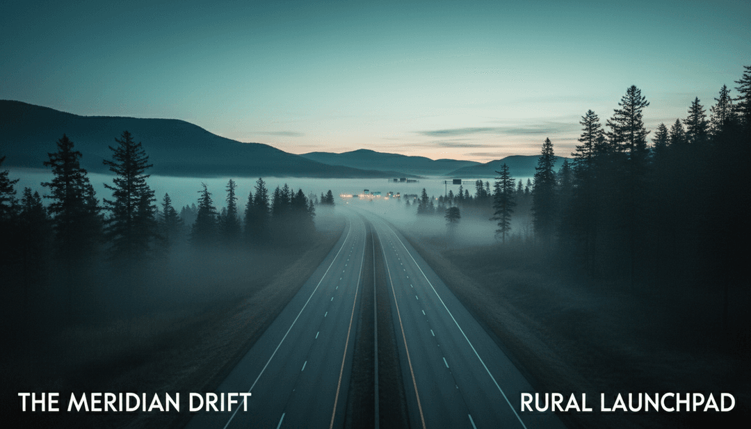 Análisis de IA de música indie pop/rock, representando flujos de datos e interpretación creativa de '65 On The Interstate' por Christian Hayes.