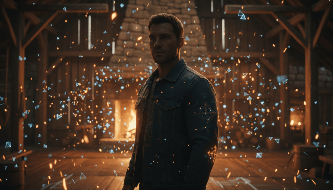 AI가 Caleb Avery의 "fireproof" 노래에 담긴 원초적인 감정과 컨트리 사운드스케이프를 해석하여 뮤직 비디오를 개념화하는 모습.