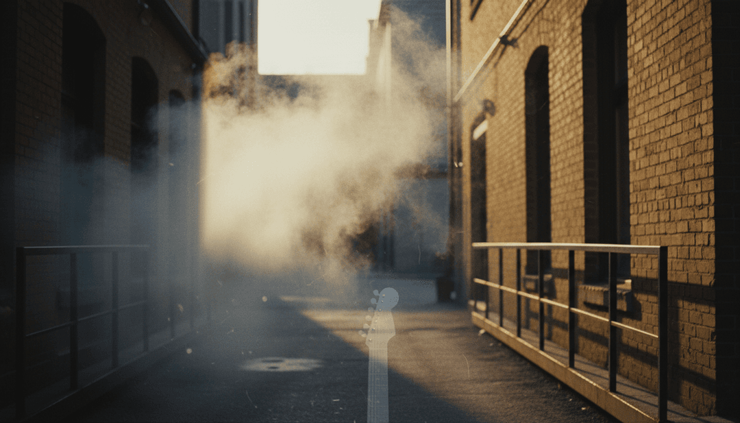 《Smoke》中吉他獨奏的視覺呈現，轉化為繚繞的煙霧圖案和動態火焰效果，與歌曲節奏同步，展示了 MP3 到 MP4 轉換器。