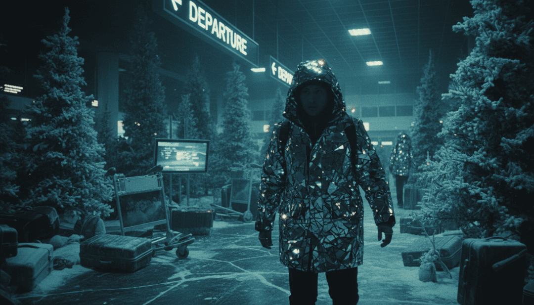 夢のようなシンセアルペジオが夜明けのきらめく空港ターミナルライトに変わり、柔らかなボーカルが旅立ちを見守る孤独な人物になる視覚表現。