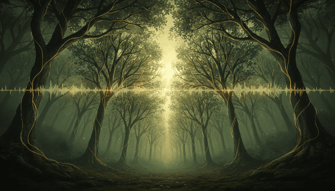 一幅质朴、风吹的风景全景图，一把孤独的吉他斜靠在旧木栅栏上，柔和的光线透过，通过 AI 音乐封面生成器将 'Miranda' 的原声旋律转化为电影场景。