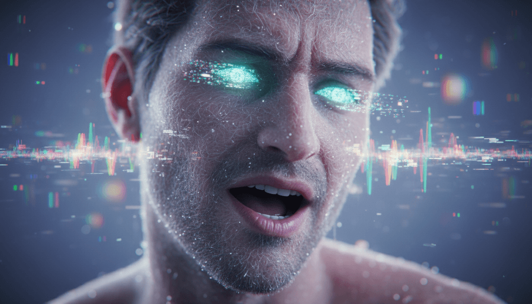 Konzeptionelles Bild einer KI-Oberfläche, die komplexe Schallwellen und Liedtextdaten für Solence's 'Monsters In My Head' analysiert, wobei digitale Monster aus Audiomustern manifestieren.