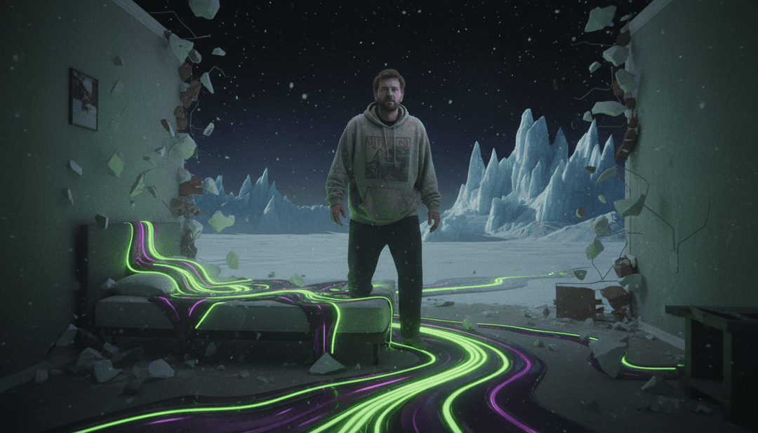 AI가 도시 거리 예술과 캐릭터 클로즈업을 포함한 역동적인 시각 장면을 'Second Choice'의 힙합 비트와 랩 구절에 맞춰 생성합니다.