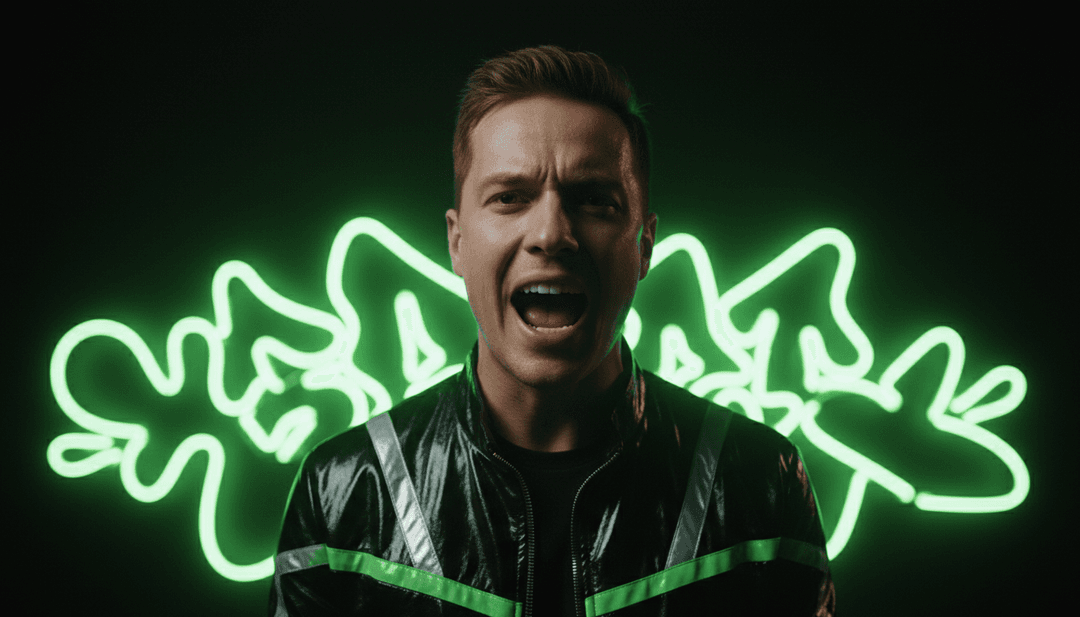 与强劲的回响贝斯节拍同步的动态视觉效果，展示“Earthquake”从音频 (MP3) 到视频 (MP4) 的无缝转换。