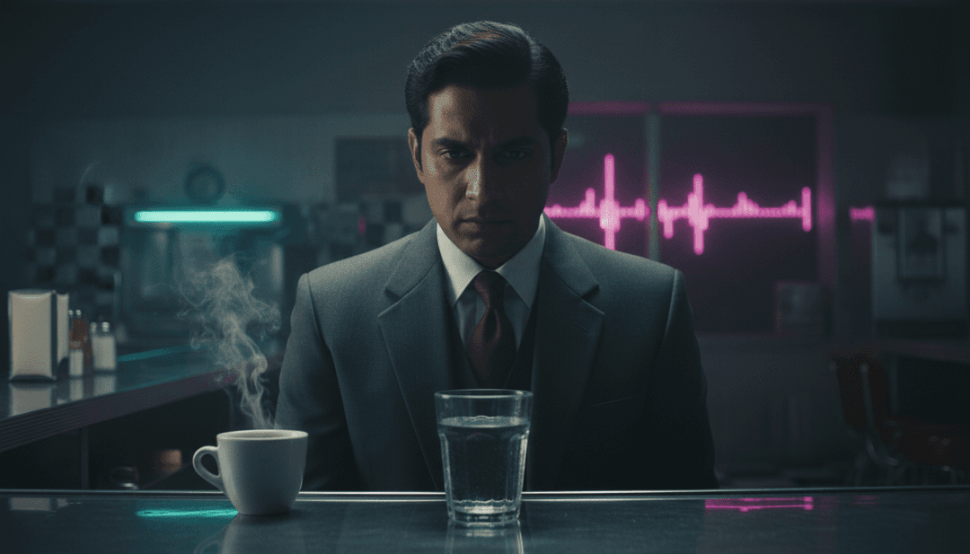 Arte concettuale che raffigura la delicata fusione di strumenti tradizionali indiani come la veena e il flauto con motivi visivi eterei e fluidi, a simboleggiare la comprensione dell'AI dell'essenza classica di Narumugaye.