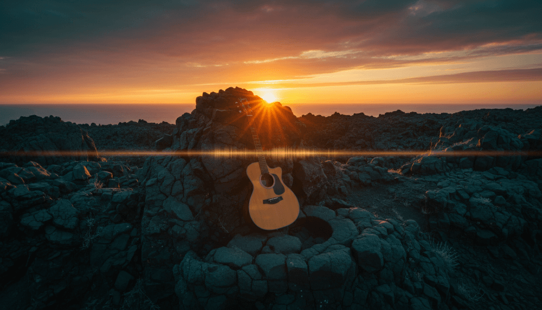 音波が抽象芸術へと進化するデジタル表現。AIが音楽を解釈する様子を象徴しています。