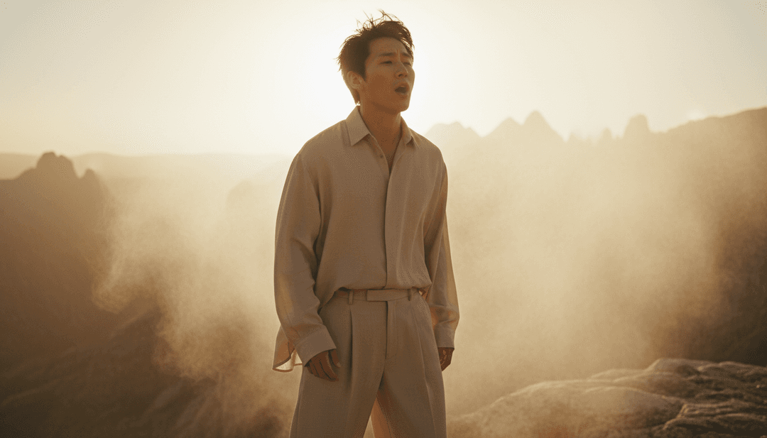 夕暮れの都市のダイナミックなビジュアル。歌詞のオーバーレイとトランジションが曲のビートを反映しています。