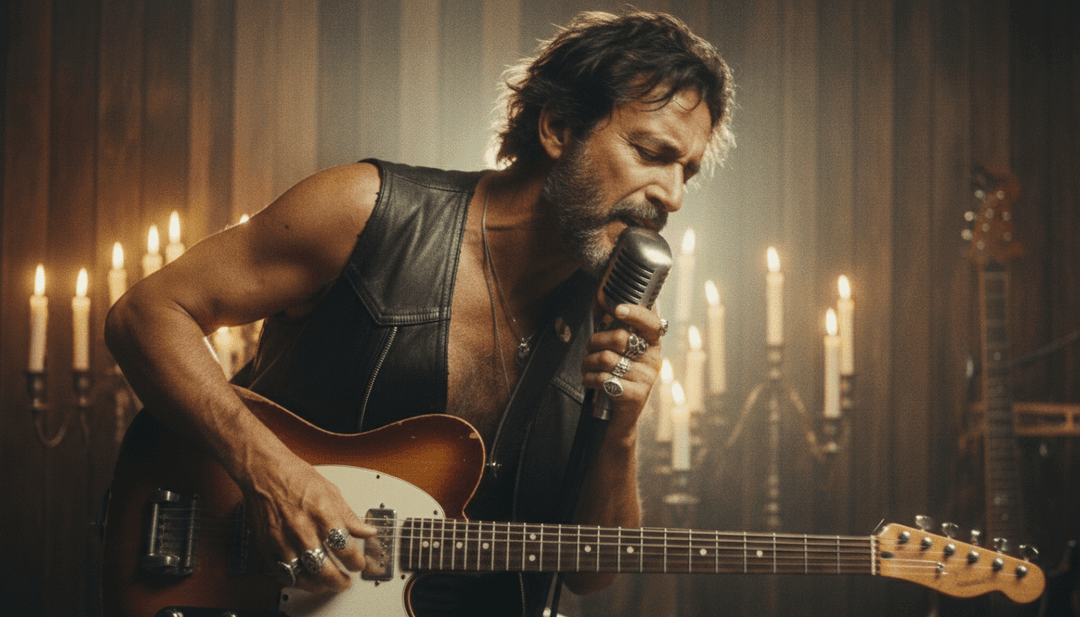 Dynamische Visuals von zersplittertem Glas und einer einzelnen Figur in einer trostlosen Landschaft, synchronisiert mit einem schweren Rockgitarrenriff.