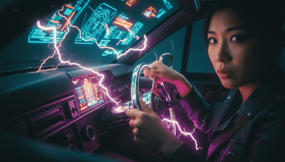 An AI analyzing audio waveforms and energetic K-Pop rock visuals for the song "Confident", generating creative concepts.