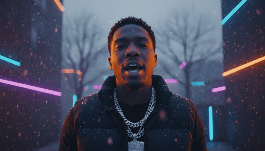 Dynamic video scenes depicting urban life, neon lights, and subtle liquid animations, all synchronized to the trap beat of 'Sip Up !'.