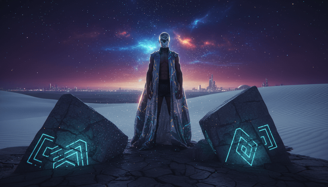 AI analyzing 'In Orbit - Remix' waveforms and spectral data, visualizing a nebula of electronic sound.