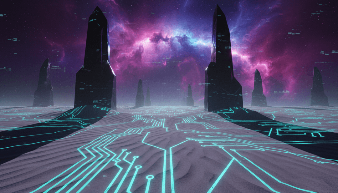 Dynamic visuals of light streaks, digital particles, and abstract shapes pulsating to the rhythm of 'In Orbit - Remix'.