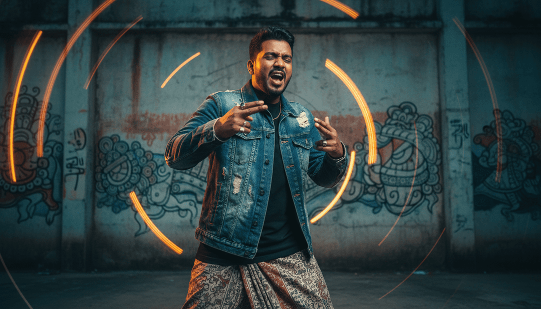 Visuals depicting traditional Indian instruments, dancers, and festival scenes synchronized with the song's beat