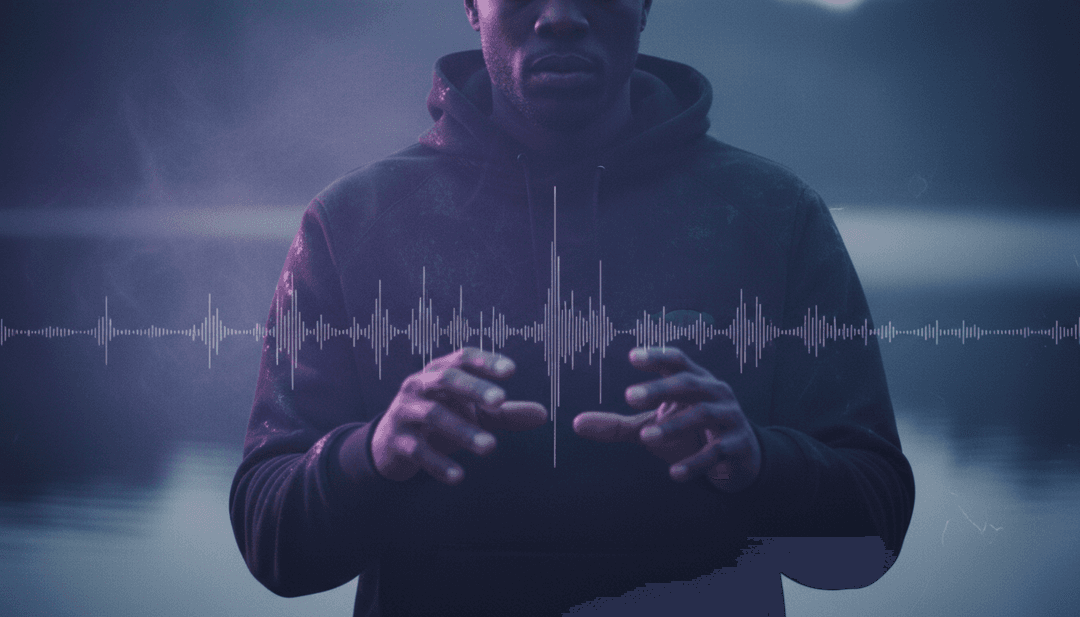 Abstract representation of sound waves transforming into vibrant afro-swing dance movements, visualizing Unaz On K's 'Show Me' concept.