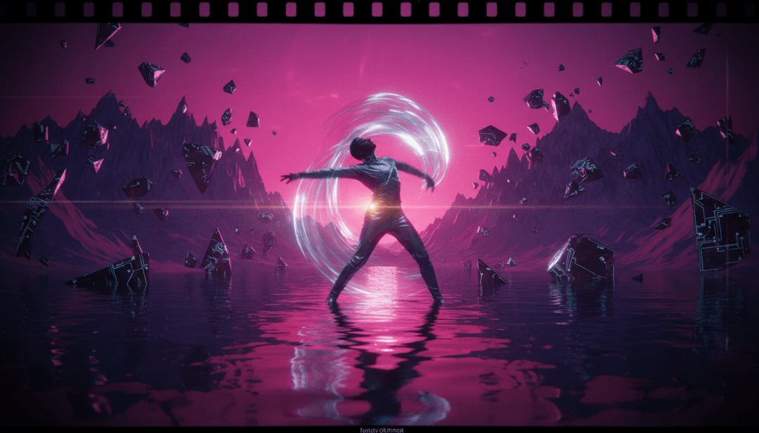 User interacting with freebeat.ai interface, seeing a finished music video for 'Show Me' playing on screen, symbolizing creative control and easy video generation.