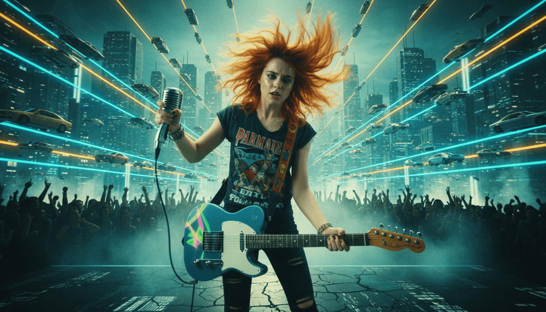 Dynamic visual scenes from an AI-generated music video for 'Stop This Song (Love Sick Melody)', showing a blend of urban rebellion and intimate reflection, synced to music.